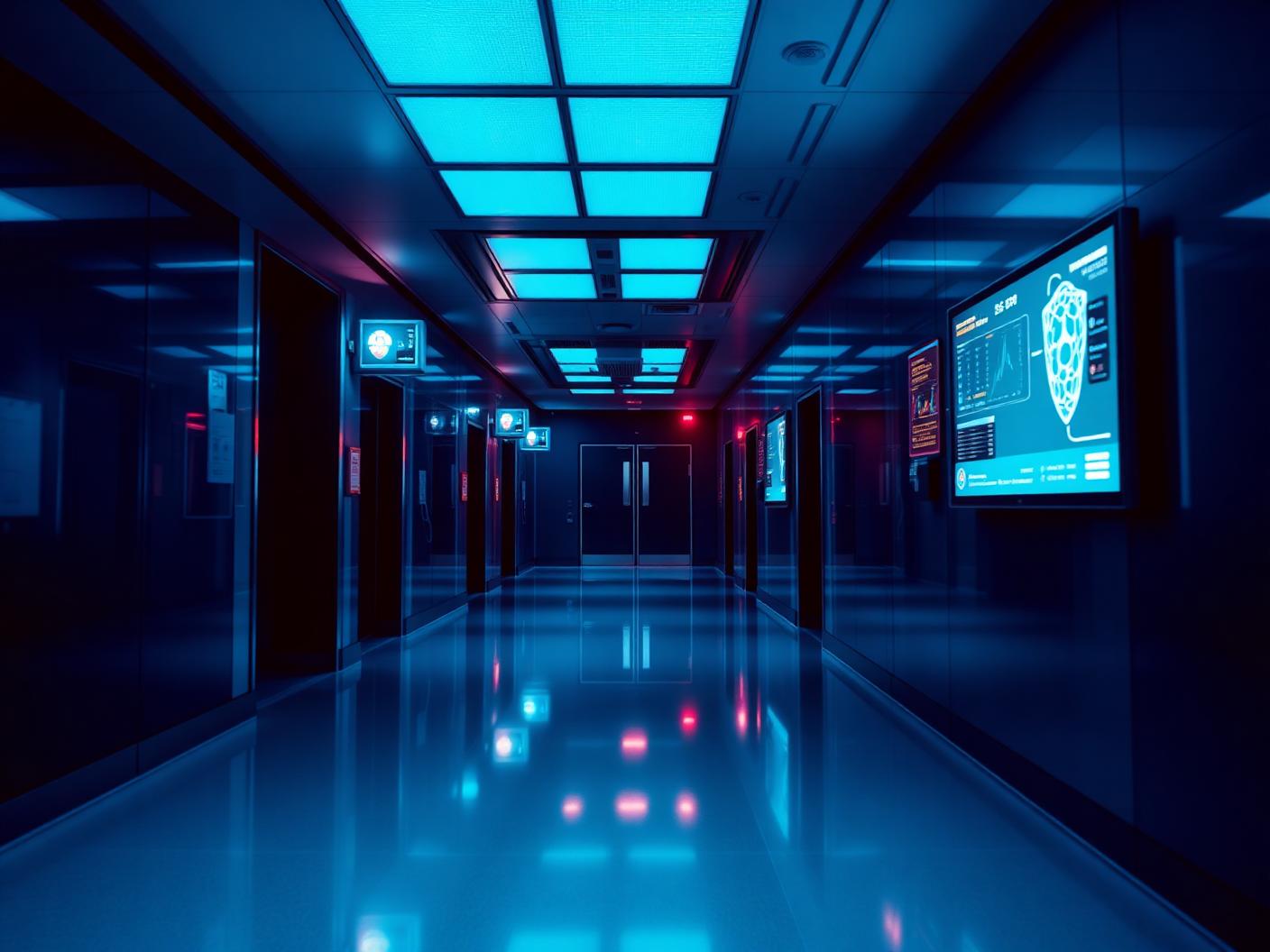 Hospital technology corridor with clinical data screens