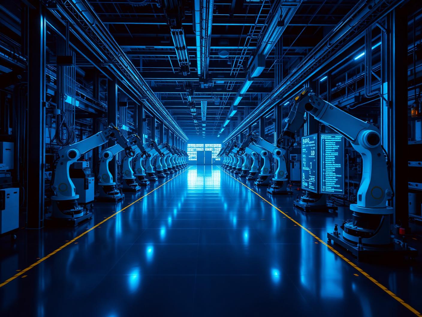 Automated factory line with robotic arms